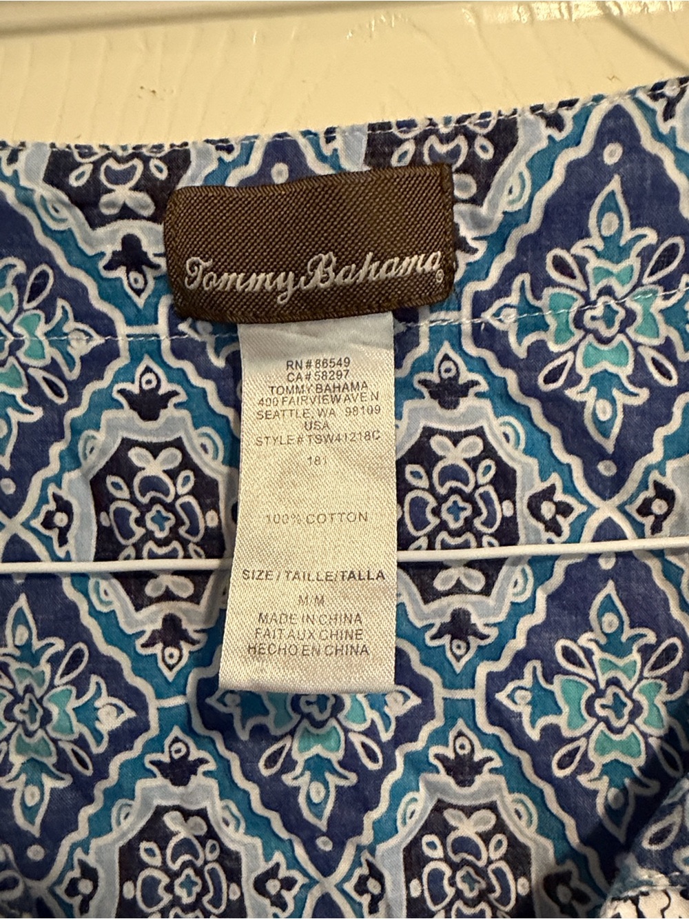 Tommy Bahama Blue and White Printed Cotton coverup